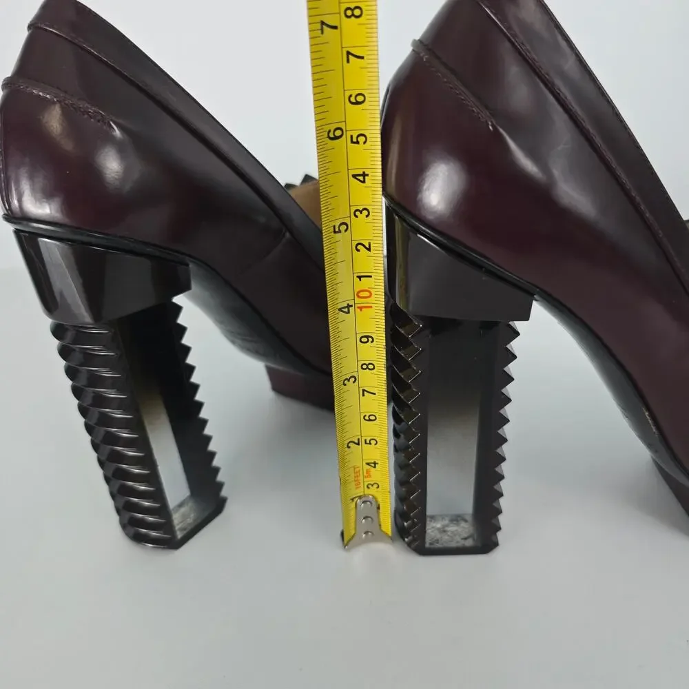 Aperlai High Heel Loafer Lucite Zig Zag Heel Platform Oxblood Burgundy Size 38